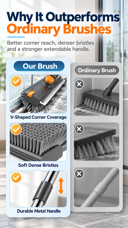 4-in-1 Bathroom Scrub Brush with Squeegee, 134cm Extendable Telescopic Handle, 360° Rotating V-Shape Bristle Grout Cleaner for Shower, Tile Floor, Glass & Corners