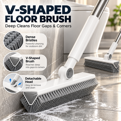 4-in-1 Bathroom Scrub Brush with Squeegee, 134cm Extendable Telescopic Handle, 360° Rotating V-Shape Bristle Grout Cleaner for Shower, Tile Floor, Glass & Corners