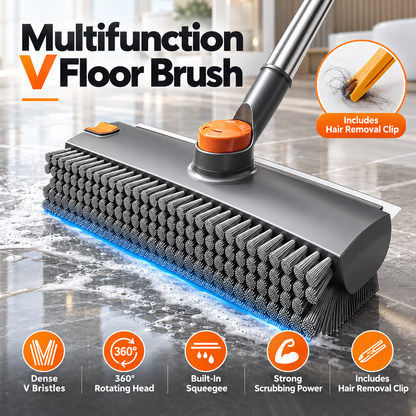 4-in-1 Bathroom Scrub Brush with Squeegee, 134cm Extendable Telescopic Handle, 360° Rotating V-Shape Bristle Grout Cleaner for Shower, Tile Floor, Glass & Corners