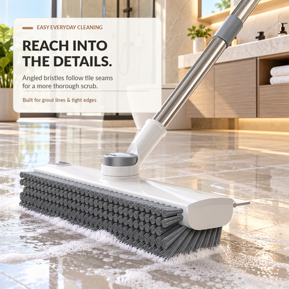 4-in-1 Bathroom Scrub Brush with Squeegee, 134cm Extendable Telescopic Handle, 360° Rotating V-Shape Bristle Grout Cleaner for Shower, Tile Floor, Glass & Corners